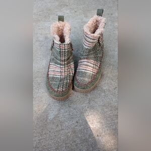 Muk Luks Plaid Ankle Boots - Green and Brown